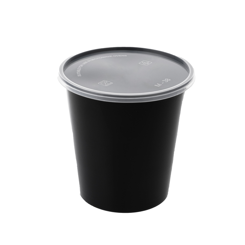 Damati - Round Container [Tall], 1000 ml, Black with Lid